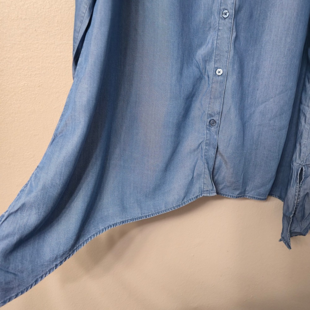 Zac & Rachel Woman Blue Chambray Handkerchief Hem Button Down Tunic Top 1X - Picture 5 of 8